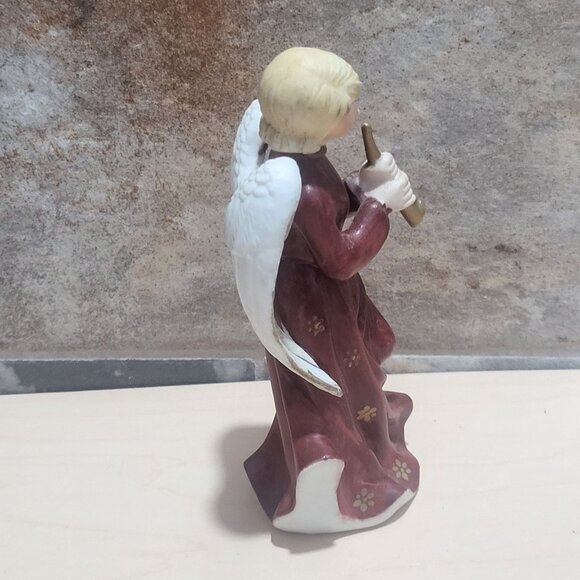 Bisque Porcelain Angel Figurine Playing a Gold Horn Trumpet - Picture 5 of 10